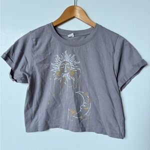Artistic Sun and Moon Crop Top in Gray